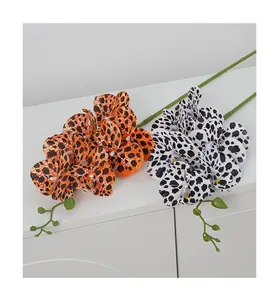 Fiori artificiali di ramo di orchidea Phalaenopsis con stampa leopardata a 7 teste