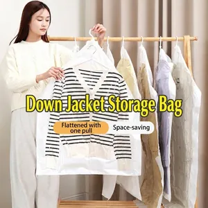 Hanging vacuum storage bag for clothes with space-saving compression seal design