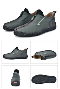 Detailed multi-angle views of men's handmade stitched leather boots with zipper