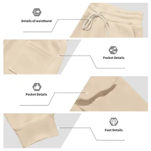 Gedetailleerde weergave van fleece cargo broek met elastische taille en boorden.