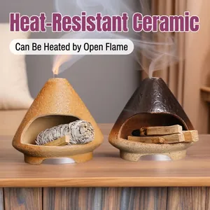 Mini Fireplace Ceramic Incense Burner For Palo Santo Sage Cedar Burner Heat Resistant Handmade Zen Home Fragrance Decoration
