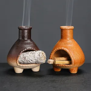 Bruciatore di Incenso in Ceramica Fatto a Mano Mini Forma di Caminetto Resistente al Calore Supporto per Palo Santo