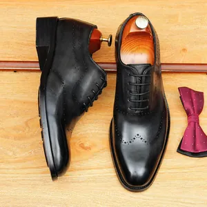 Chaussures Oxford Brogue Homme Patine à la Main Cuir de Vachette Première Couche Bout Golf Formelles Business Mariage Chaussures en Cuir Vintage