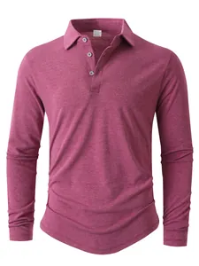 Vista completa di una polo da uomo a maniche lunghe in rosa melange su un manichino invisibile.