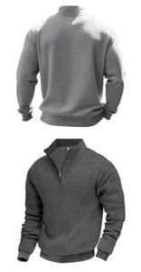 Viste dettagliate fronte e retro della felpa da uomo in maglia a nido d'ape con mezza zip