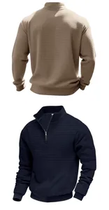 Felpa pesante da uomo con maglia a nido d'ape e mezza zip in colori blu navy e kaki.