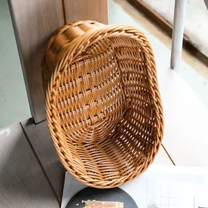 Rustic oval imitation rattan bread basket for tabletop fruit and snack storage