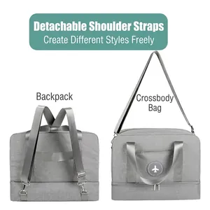 Large capacity travel duffel bag with wet/dry separation and detachable straps