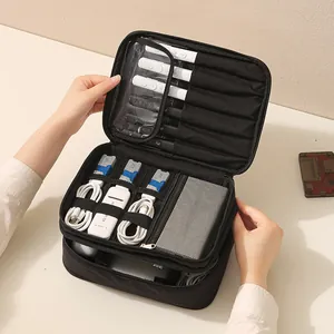 Sac de rangement électronique de voyage en tissu Oxford double couche pour câbles et batterie