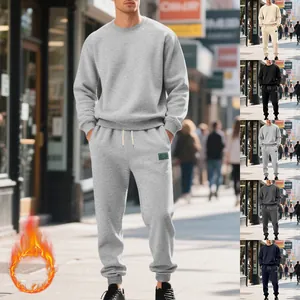 Men Heavyweight Fleece Lined Sweatshirt Set Casual Crewneck Pullover Top And Bottom Sporty Jogger Pants Autumn Winter Outfit