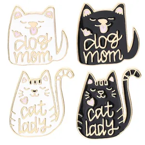 Set of 4 cartoon cat lady and dog mom enamel lapel pins for backpacks and clothing accessories