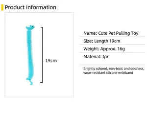 Blue dinosaur stretchy fidget toy bracelet details with 19cm length and TPR material info