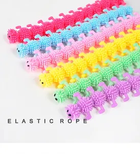 Detail view of colorful caterpillar stretchy sensory toys designed for effective stress relief