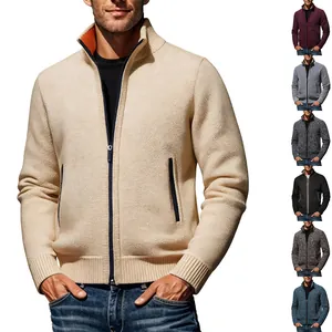 Gilet en maille pour homme avec col montant et fermeture éclair en beige et autres couleurs
