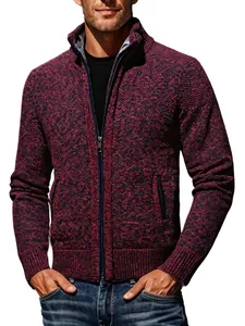 Cardigan en maille texturée pour homme avec col montant et fermeture éclair intégrale