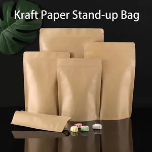 Versatile kraft paper stand-up pouches with resealable zip lock for food packaging