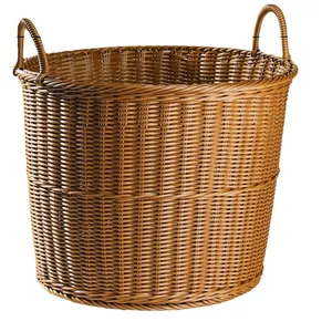 Grand panier à linge en plastique tressé marron avec poignées pour vêtements et jouets