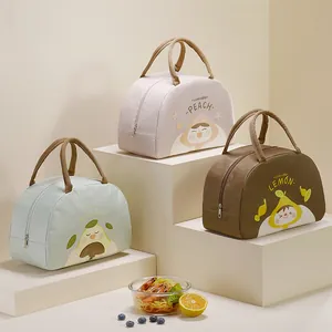 Insulated lunch bags with cute cartoon fruit designs and durable oxford cloth material