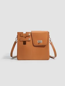 Women Unique PU Leather Crossbody Bag With Water Bottle Holder Large Capacity Commute Shoulder Bag Fashion Bucket Bag Messenger Bag