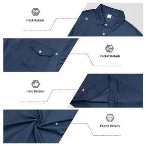 Detailed views of navy blue men's sweatshirt neck, pocket, hem, and fabric texture