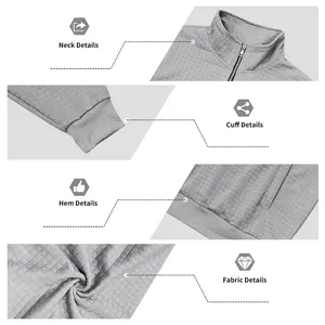 Detailansicht Herren-Sweatshirt mit halbem Reißverschluss, Kragen, Bündchen und Gitterstruktur