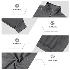 Detailansicht des Herren-Sweatshirts mit halbem Reißverschluss, Kragen, Bündchen und Stoff