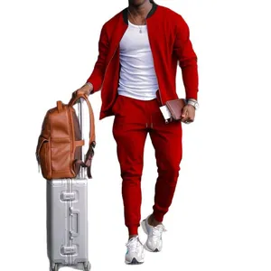 Modischer roter 2-teiliger Herren-Freizeitanzug mit Reißverschlussjacke und Jogginghose