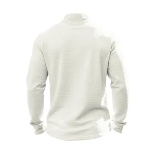 Vista posteriore della felpa da uomo pesante con mezza zip e trama a nido d'ape
