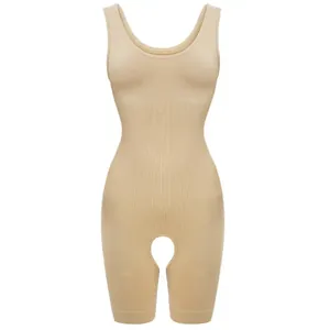 Seamless nude shapewear bodysuit with tummy control and open crotch design detail