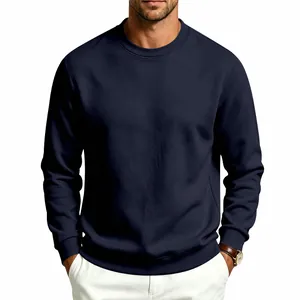 Men's classic navy blue crewneck sweatshirt featuring relaxed fit and heavy fleece texture