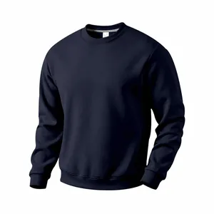High-quality detailed view of a navy blue heavy fleece crewneck sweatshirt for men