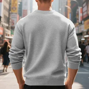 Detailed back view of a premium grey heavyweight fleece crewneck sweatshirt for men