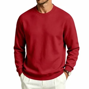 Detail view showing the high-quality red fabric texture of a men's fleece-lined sweatshirt