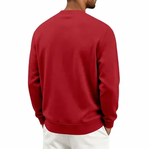 Back view of a classic red men's crew neck sweatshirt in a loose heavy fleece fit