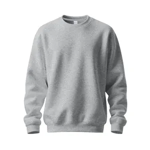 Front view of a classic grey heavyweight fleece crewneck sweatshirt with a loose fit.