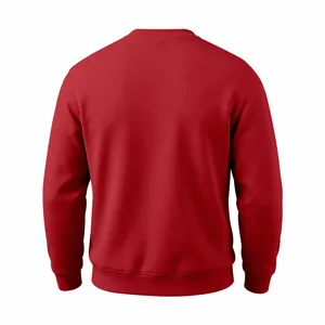 Detailed macro view showing the back profile of a classic red fleece sweatshirt for men.