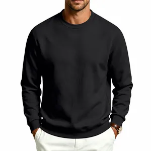 Classic men's black crewneck sweatshirt with heavy fleece lining for a warm loose fit style