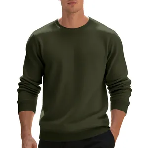 Front view of a classic men's olive green heavyweight fleece crewneck sweatshirt