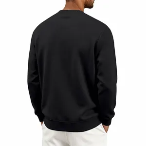 Detailed back view of a classic black heavyweight fleece crewneck sweatshirt for men