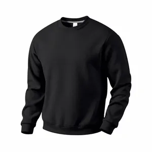 Detailed view of a black heavyweight fleece crewneck sweatshirt with relaxed fit