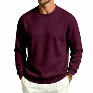 Close-up of a premium heavy maroon crew neck sweatshirt for men in a relaxed fit
