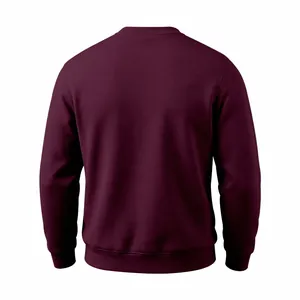 Detailed back view of a heavyweight burgundy crewneck sweatshirt for men, loose casual fit