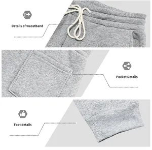 Detailed view of grey heavyweight fleece sweatpants showing waistband and pocket details