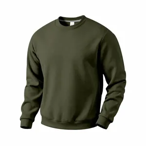 Detailed view of the heavy fleece lining and ribbed cuffs of the olive green sweatshirt.