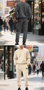 Men's heavyweight fleece tracksuit set in dark grey and beige colors.