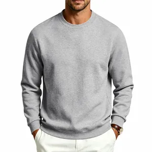 Detail of gray heavyweight fleece crewneck sweatshirt for men in relaxed fit style