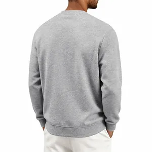 Detailed back view of a premium gray heavyweight crewneck sweatshirt for men in a relaxed fit