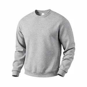 Front view of a men's grey crewneck fleece sweatshirt showing premium fabric texture