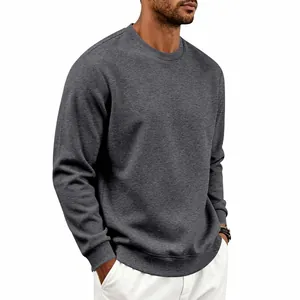 Close-up detail of men's heavyweight fleece sweatshirt in charcoal grey loose fit
