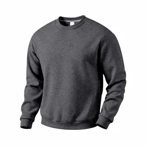 Detail of classic charcoal grey crewneck sweatshirt featuring premium heavy fleece fabric